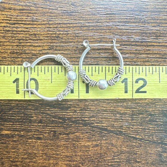 VTG Sterling Silver 925 Bead & Rope Design Hoop Earrings Size 1" Length - Picture 8 of 9